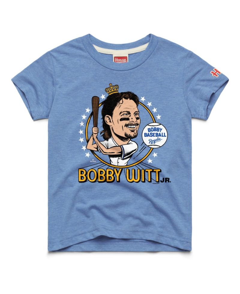 Big Boys and Girls Bobby Witt Jr. Light Blue Kansas City Royals Caricature Tri-Blend T-Shirt
