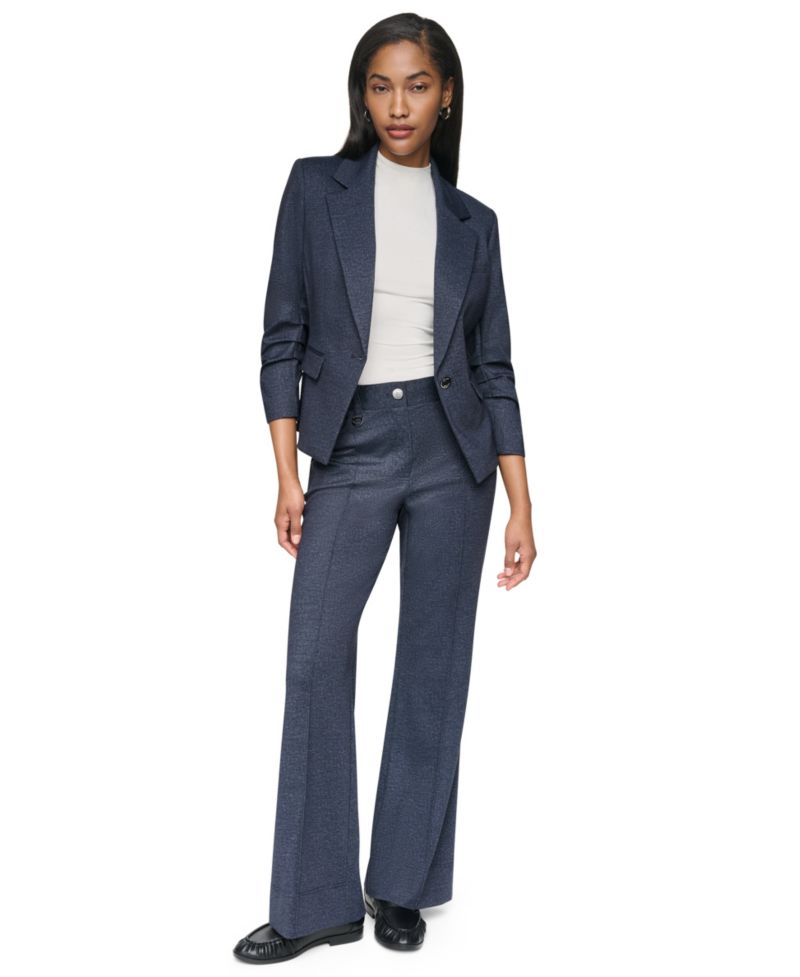 Women's Faux Denim Short Ruched-Sleeve Blazer