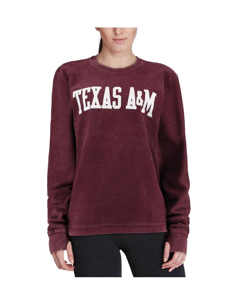 Women's Maroon Distressed Texas A&M Aggies Comfy Cord Vintage-Like Wash Basic Arch Pullover Sweatshirt