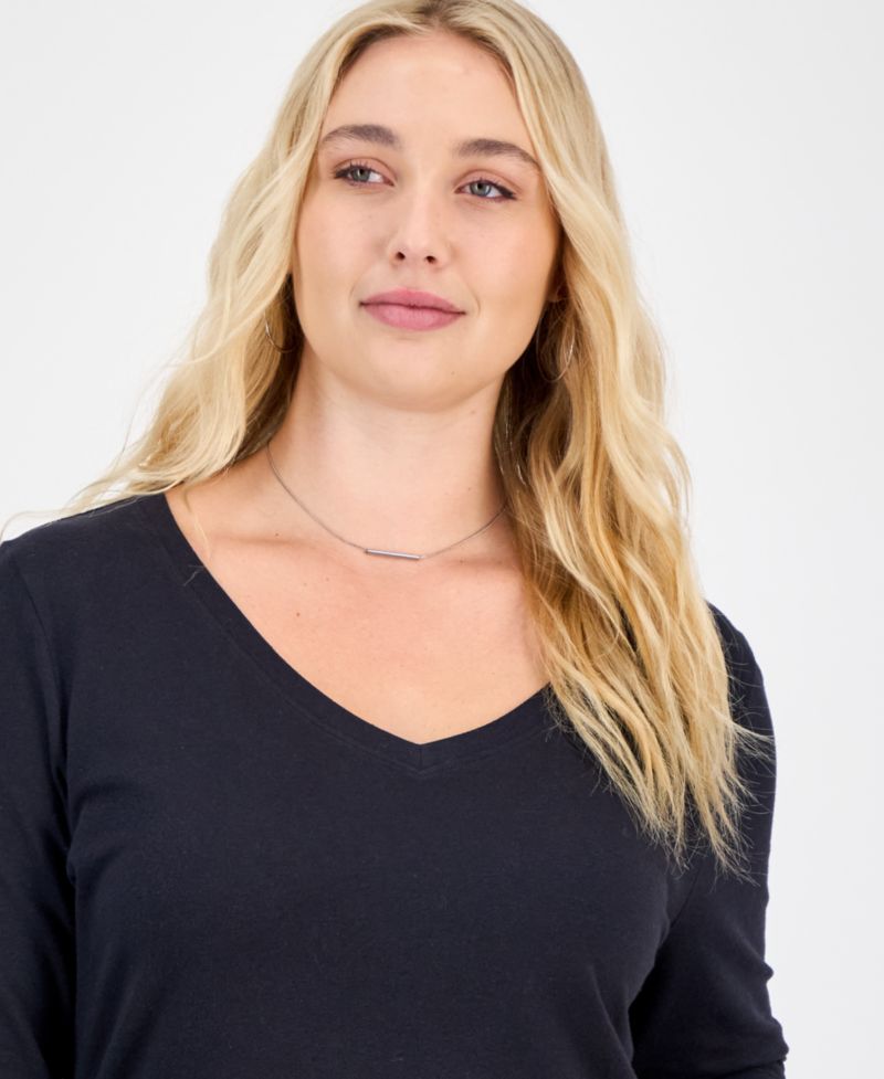 Plus Size Long Sleeve V-Neck Top