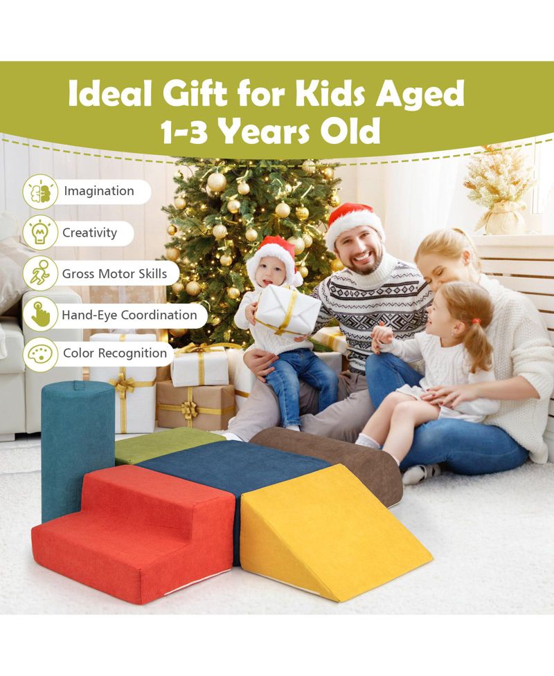 6-Piece Baby Climbing Blocks Set with High-Density Foam & Carry Handles