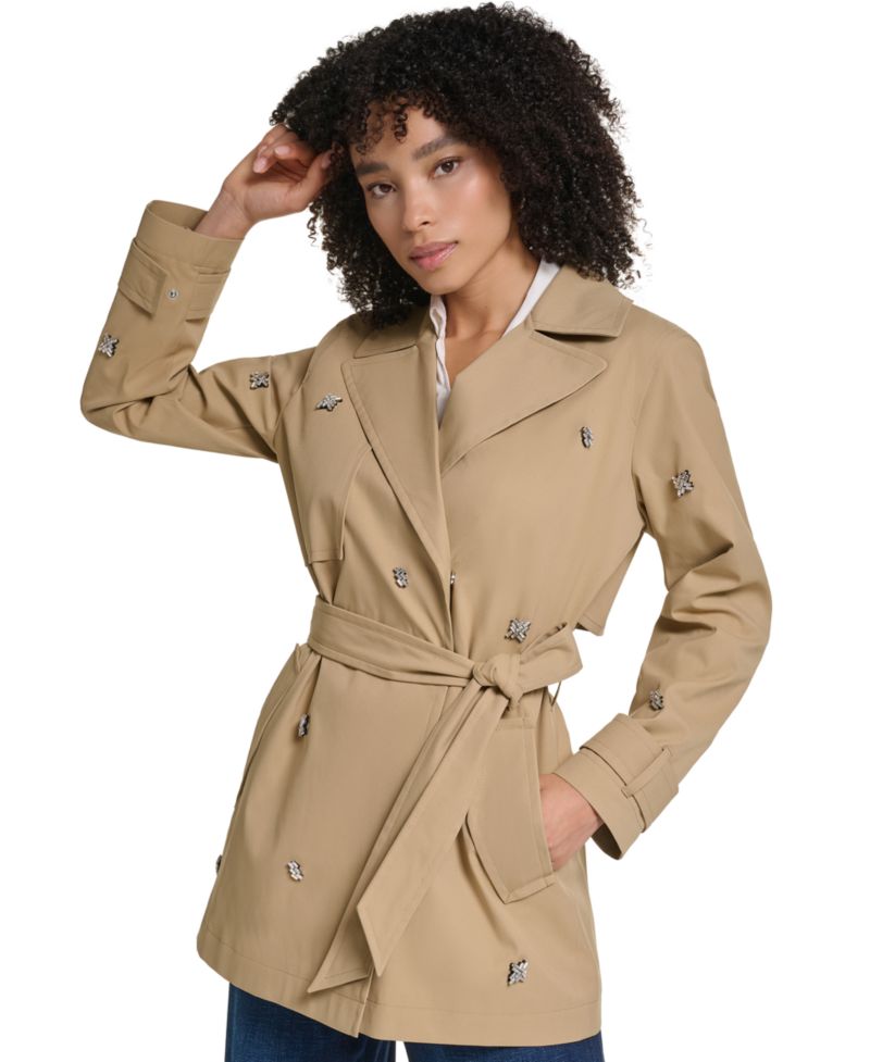 Women's Embellished-Belted Trench Coat