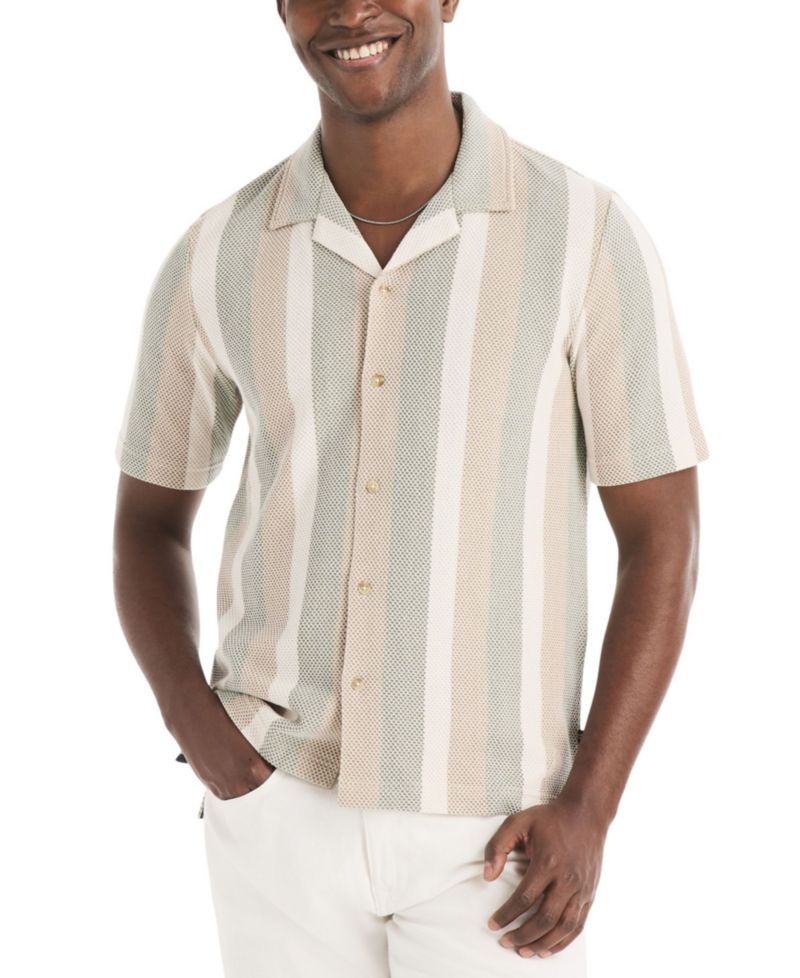 Men's Short-Sleeve Textured Stripe Polo Shirt