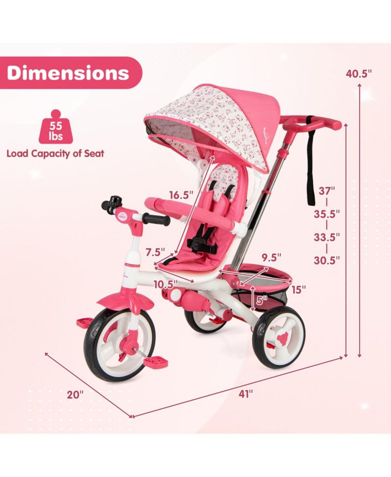 Toddler Tricycle Stroller 6-in-1 Push Trike w/ Removable 5-Position Canopy
