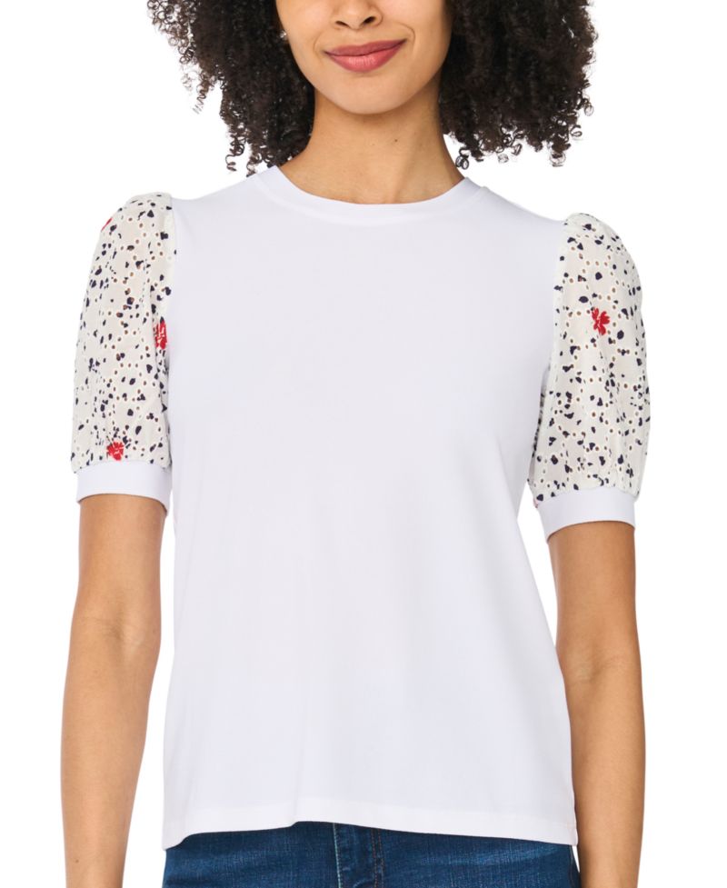 Women's Short-Sleeve Crewneck Mixed Media T-Shirt