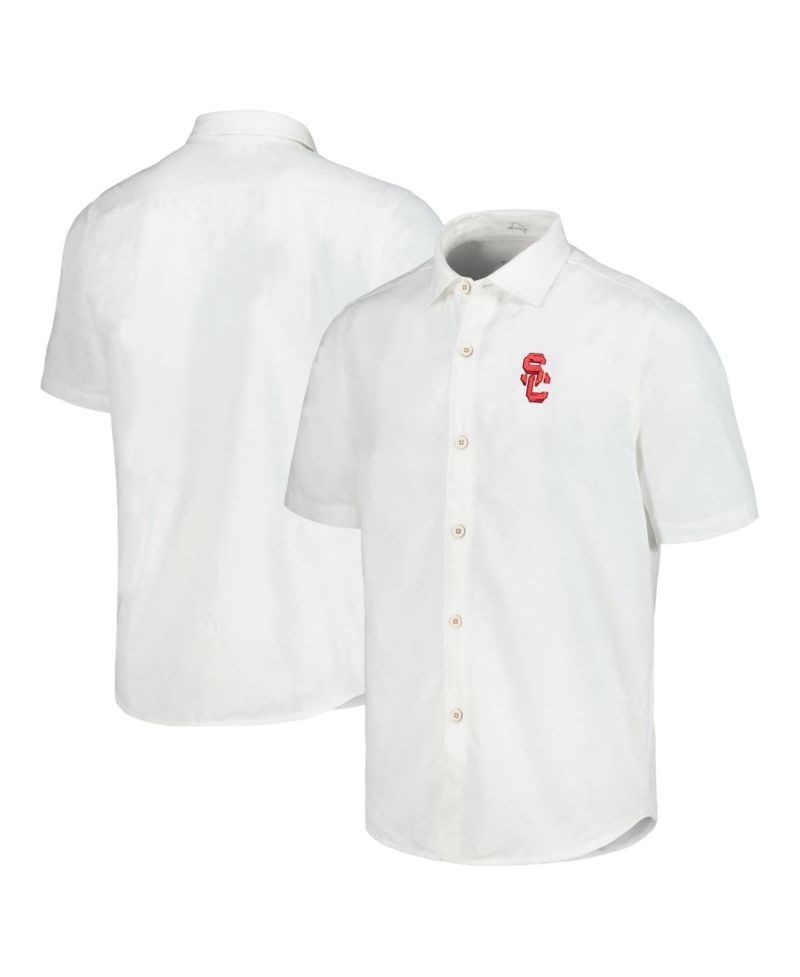Men's White USC Trojans Coconut Point Palm Vista IslandZone Camp Button-Up Shirt