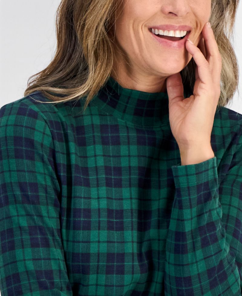 Petite Printed Mock-Neck Long-Sleeve Tee