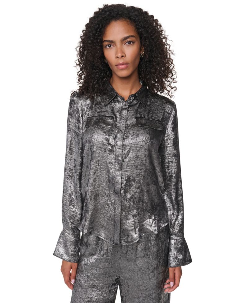 Women's Empire State Steel Long Long-Sleeve Collared Button-Front Blouse
