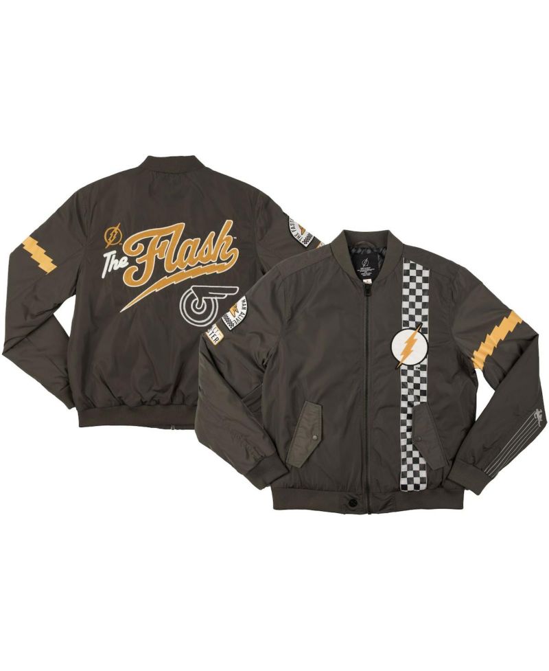 Men's Black Flash Checkered Full-Zip Bomber Jacket