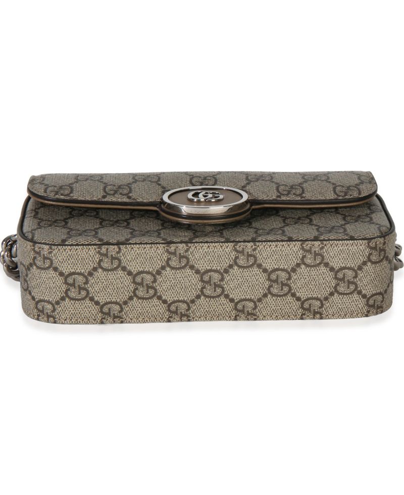 Beige Ebony GG Supreme Senna Petite GG Top Handle Chain Shoulder Bag