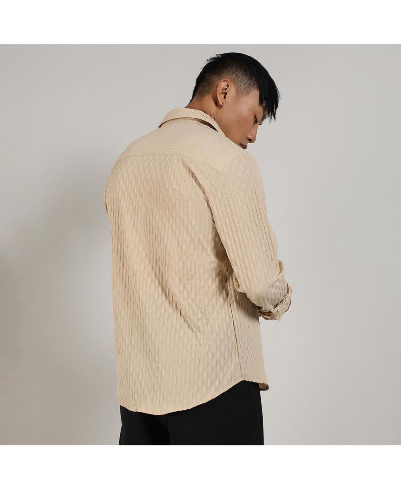 Men's Butter Yellow Crinkled-Weave Shirt