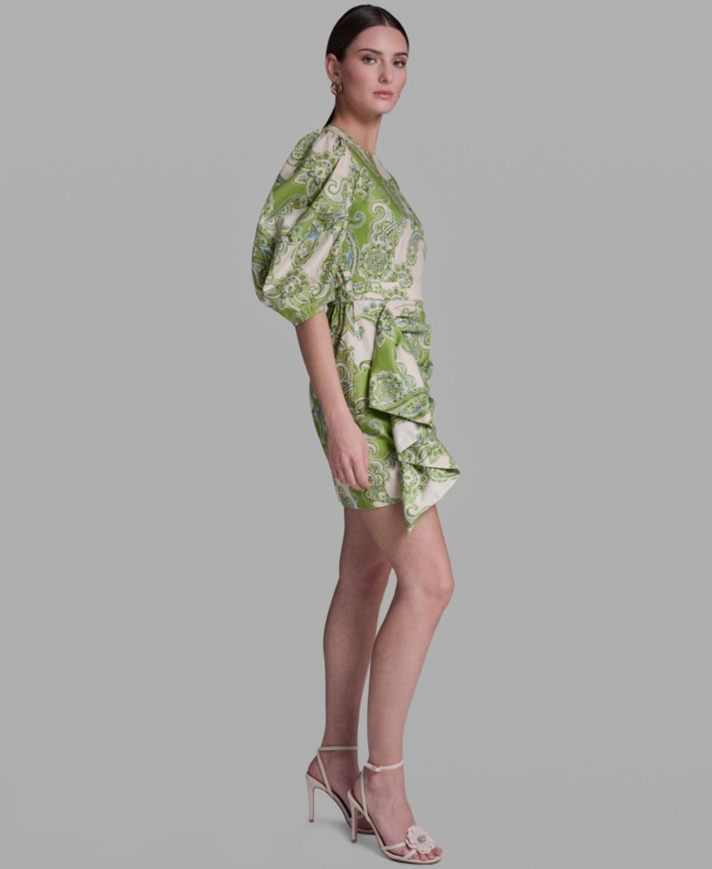 Women's Paisley Print Ruffle Detail Crewneck Dress