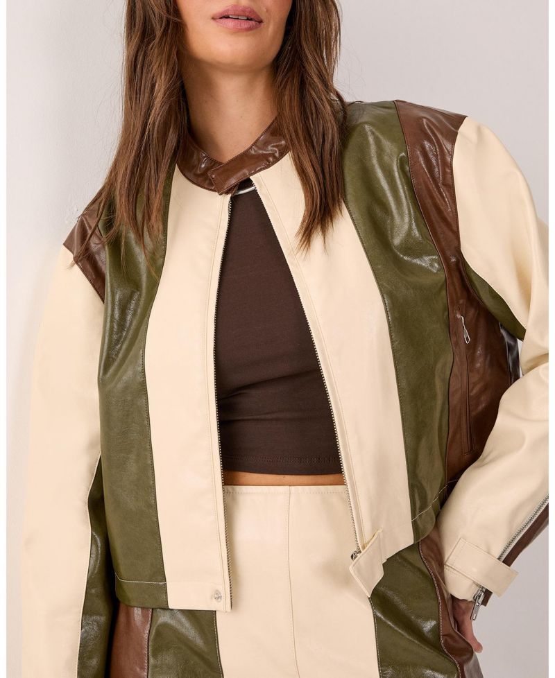 Women's Panelled Faux Leather Biker Jacket