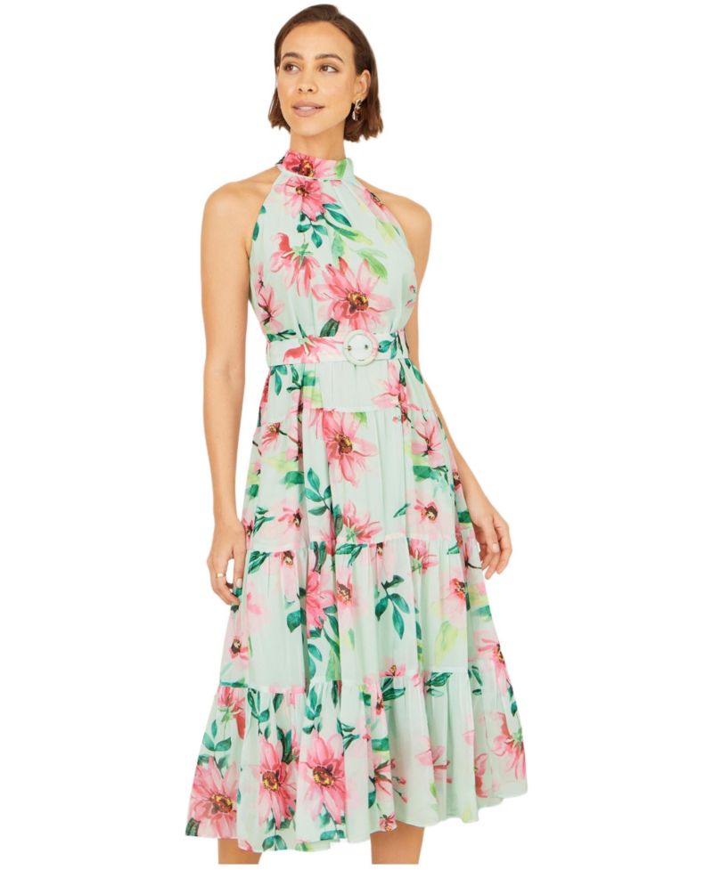 Women's Floral Halter Neck Midi Dress