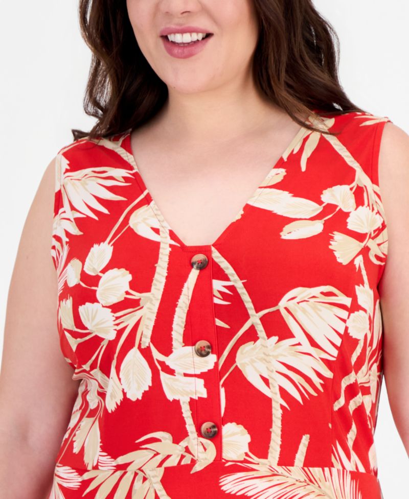 Plus Size Faux-Placket A-Line Dress