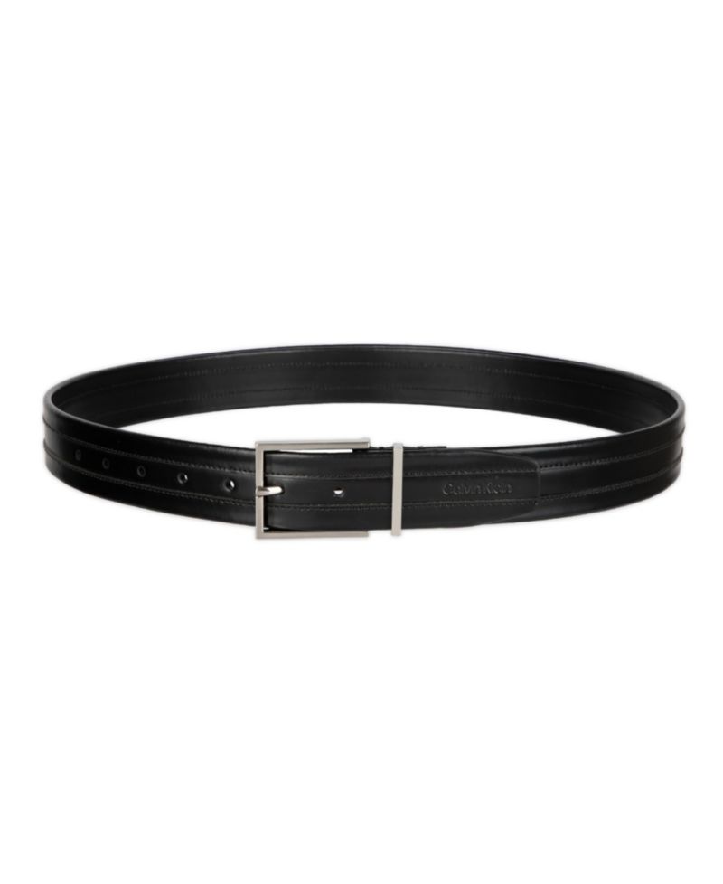 35MM Men's Stripe Stitch Leather Dress Belt