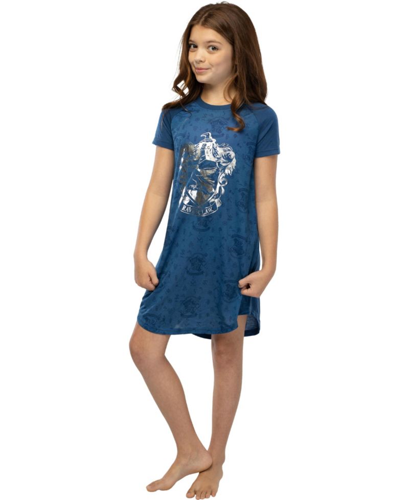 Girls' Foil Print Hogwarts House Crest Short-Sleeve Kids Raglan Nightgown Pajama