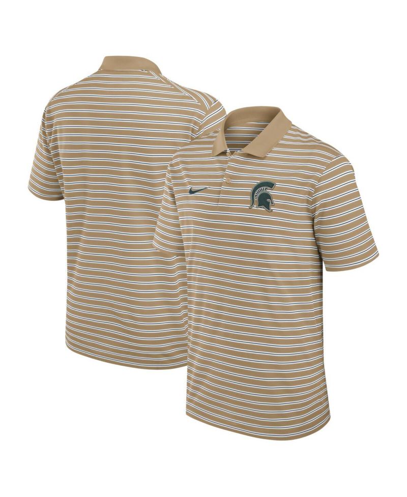Men's Tan Michigan State Spartans Athletic Prep Striped Performance Polo Shirt