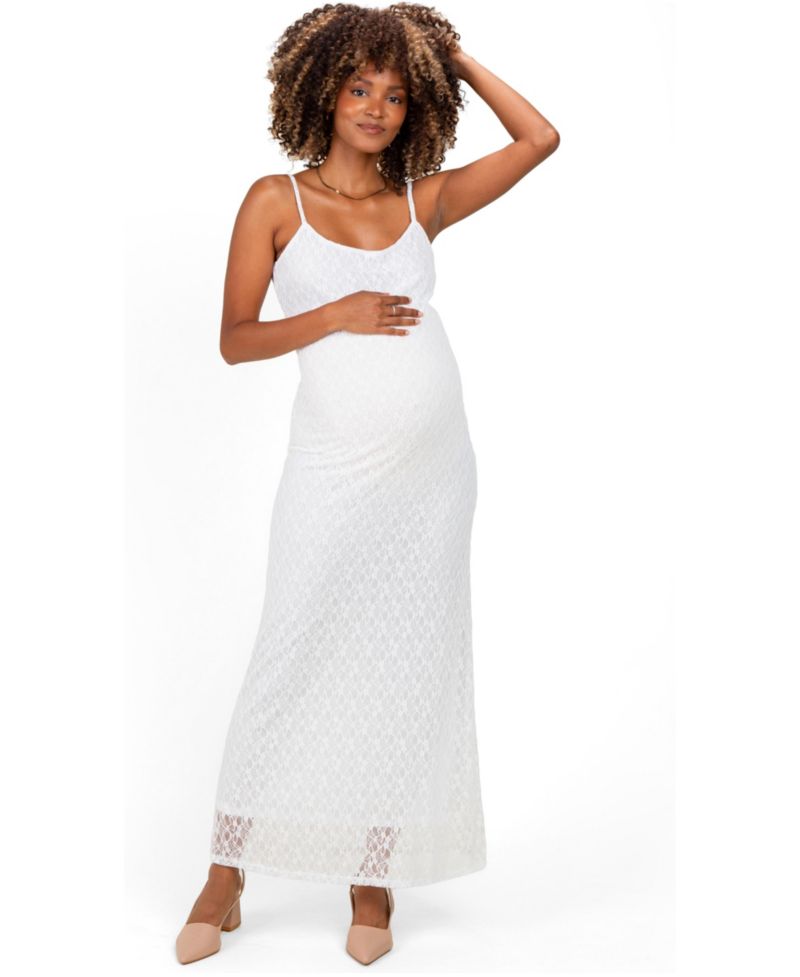 Maternity Sleeveless Lace Square-Neck Maxi Dress