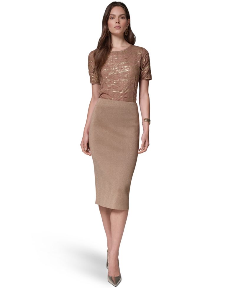 Women's Straight Knit Midi High-Waisted Skirt