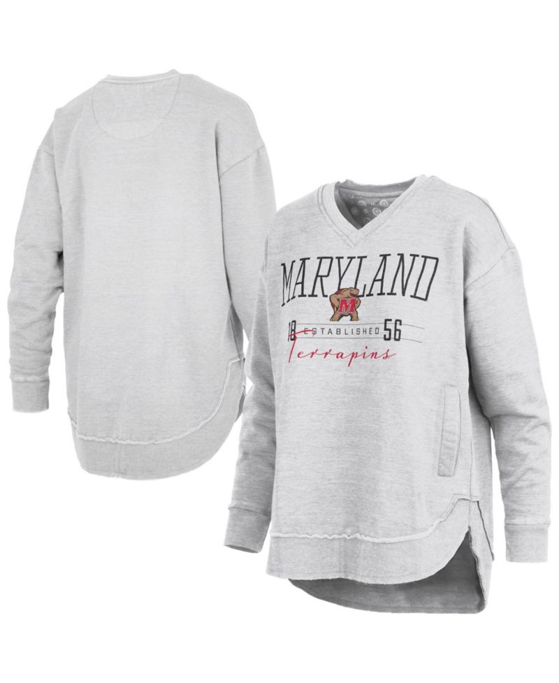 Women's Heather Gray Maryland Terrapins Marcus East Hall Poncho V-Neck Sweatshirt