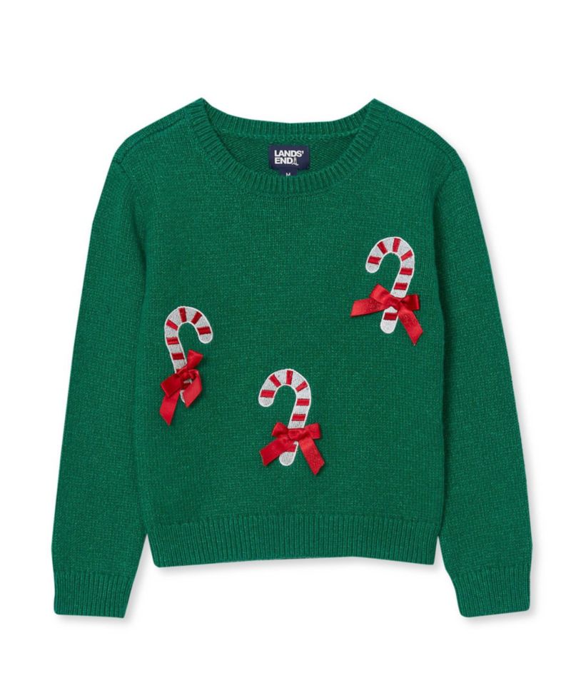 Girls' 4-16 Long-Sleeve Applique and Intarsia Sweater