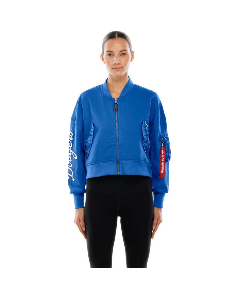 x Alpha Women's Industries Royal Los Angeles Dodgers Cropped Full-Zip Jacket