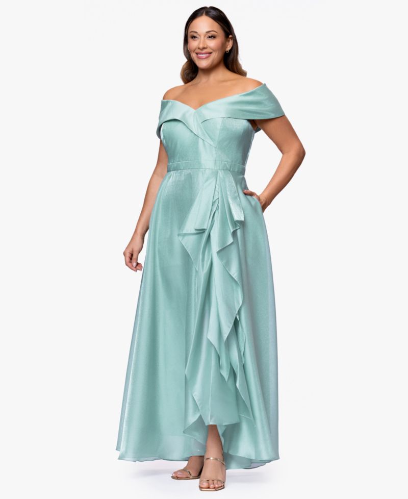 Plus Size Sweetheart Neck Off-The-Shoulder Ruffle Long Dress
