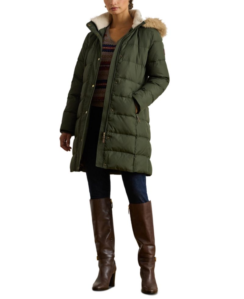 Women's Hooded Down Channel-Quilted Coat