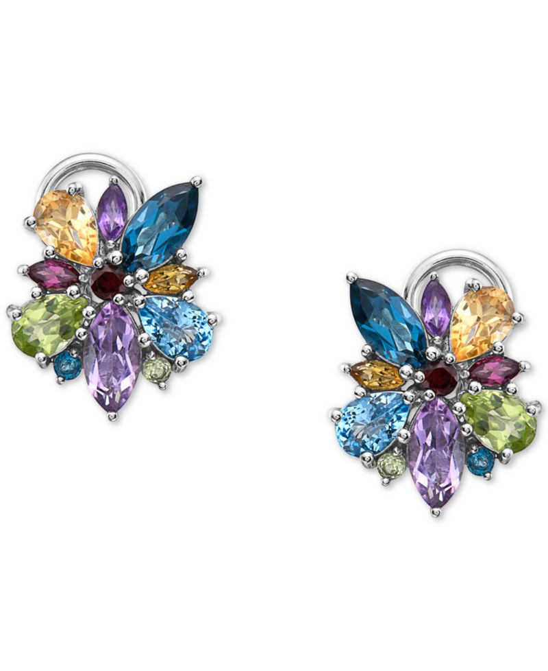 EFFY® Multi-Gemstone Flower Stud Earrings (6-1/20 ct. t.w.) in Sterling Silver