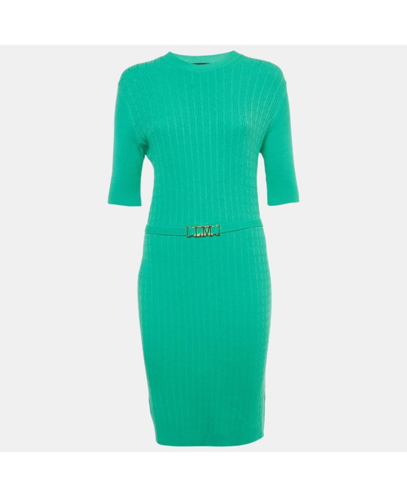 Women's Green Knit Belted Midi Dress