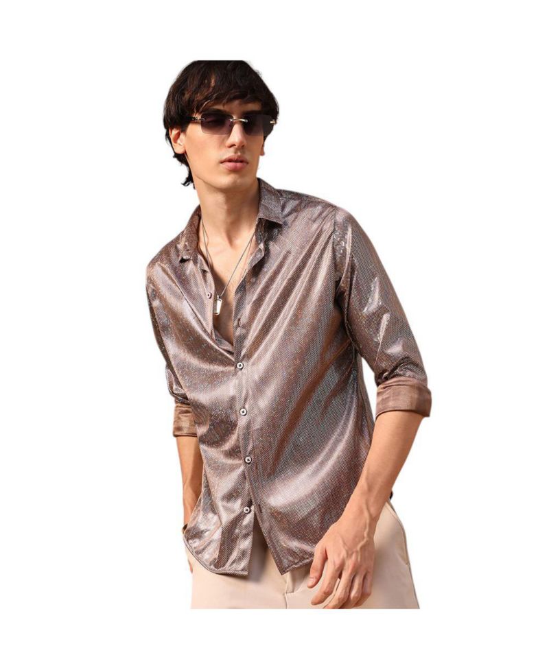 Men's Metallic Brown Sheen Chevron Shirt