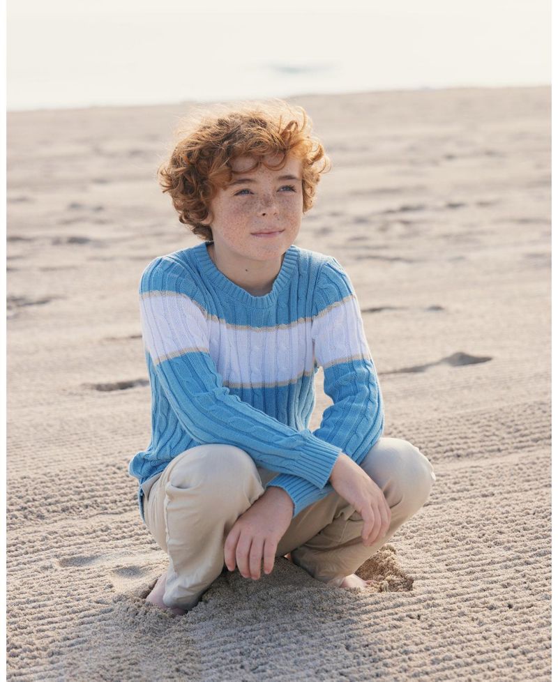 Hope and Henry Little and Big Boys' Organic Cable Crewneck Pullover Sweater