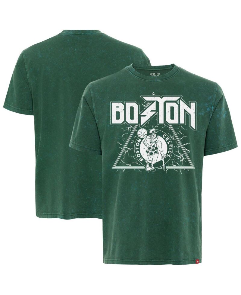 Men's Green Boston Celtics Distressed Rock Roll Collection Angus Premium Mineral Wash T-Shirt
