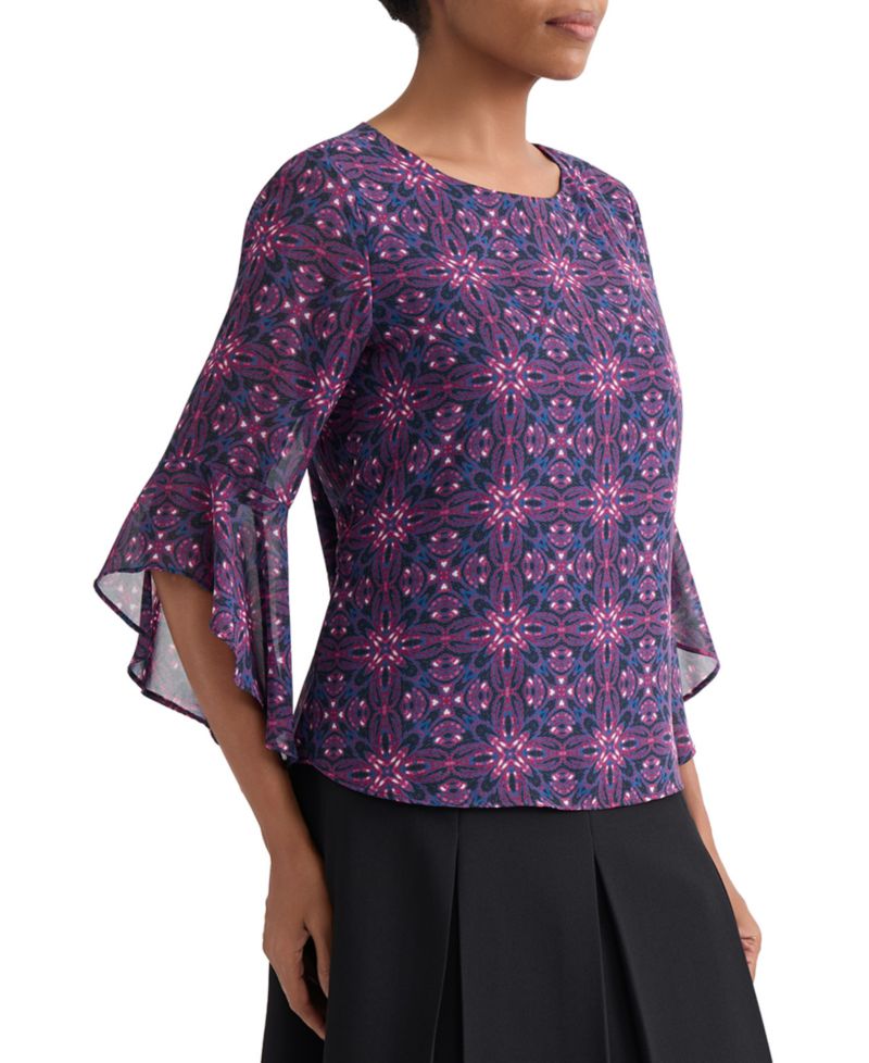 Women's Printed Boat-Neck Ruffle-Sleeve Blouse