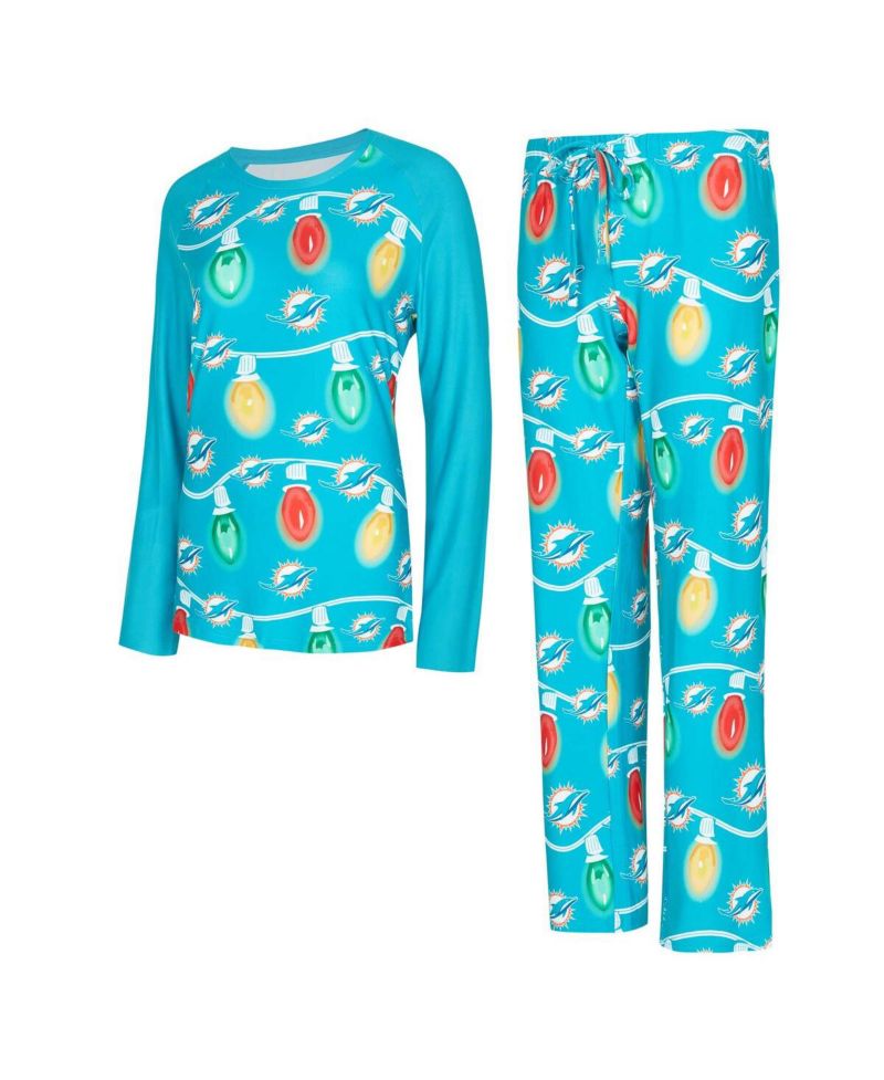 Women's Aqua Miami Dolphins Garland Knit Raglan Long Sleeve Top and Pants Set