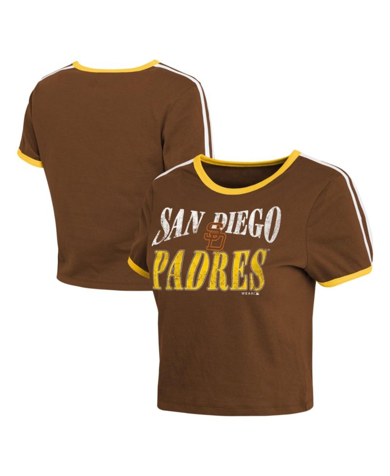 Women's Brown San Diego Padres Cropped Throwback Ringer Baby T-Shirt