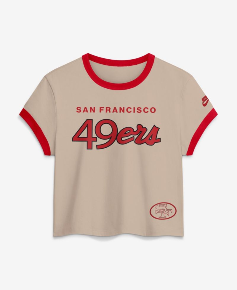 Women's Cream San Francisco 49ers Rewind Ringer Mod Cropped T-Shirt