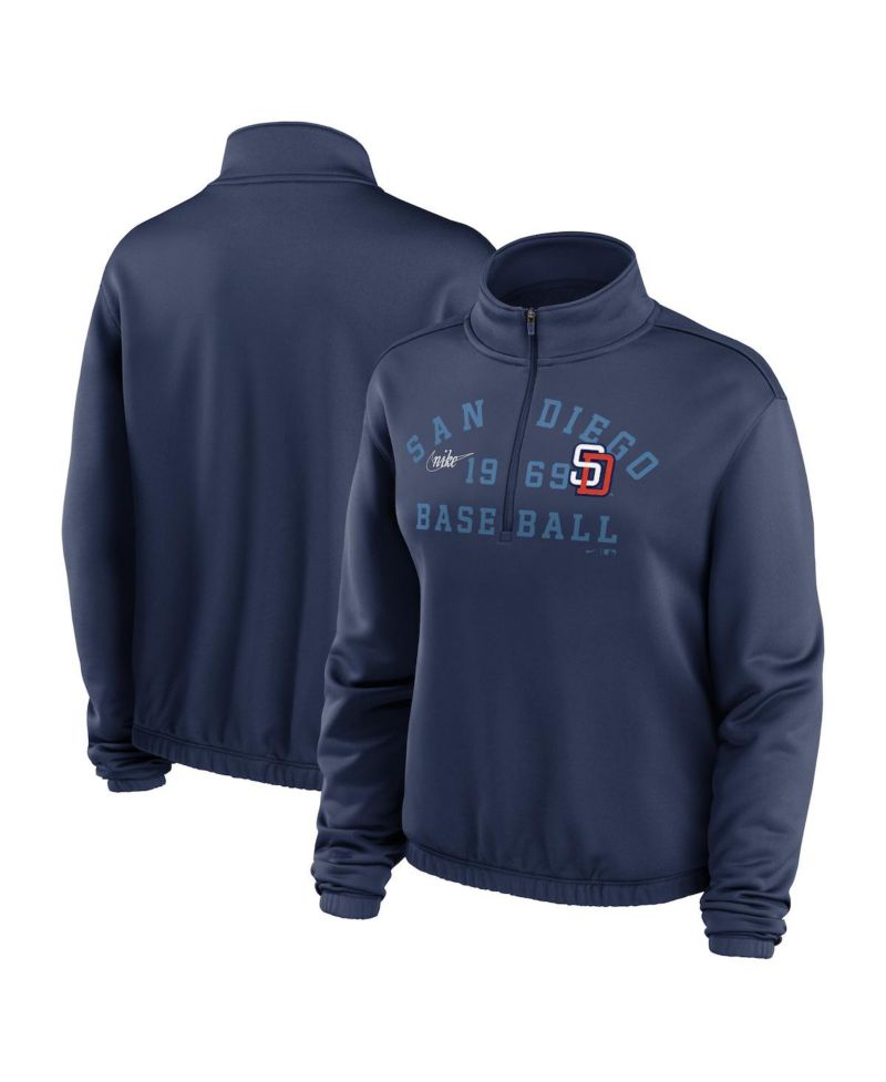 Women's Navy San Diego Padres Rewind Splice Half-Zip Sweatshirt