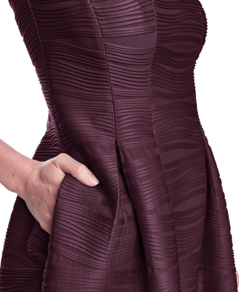 Women's Boat-Neck Cap-Sleeve Release Pleat Fit & Flare Dress