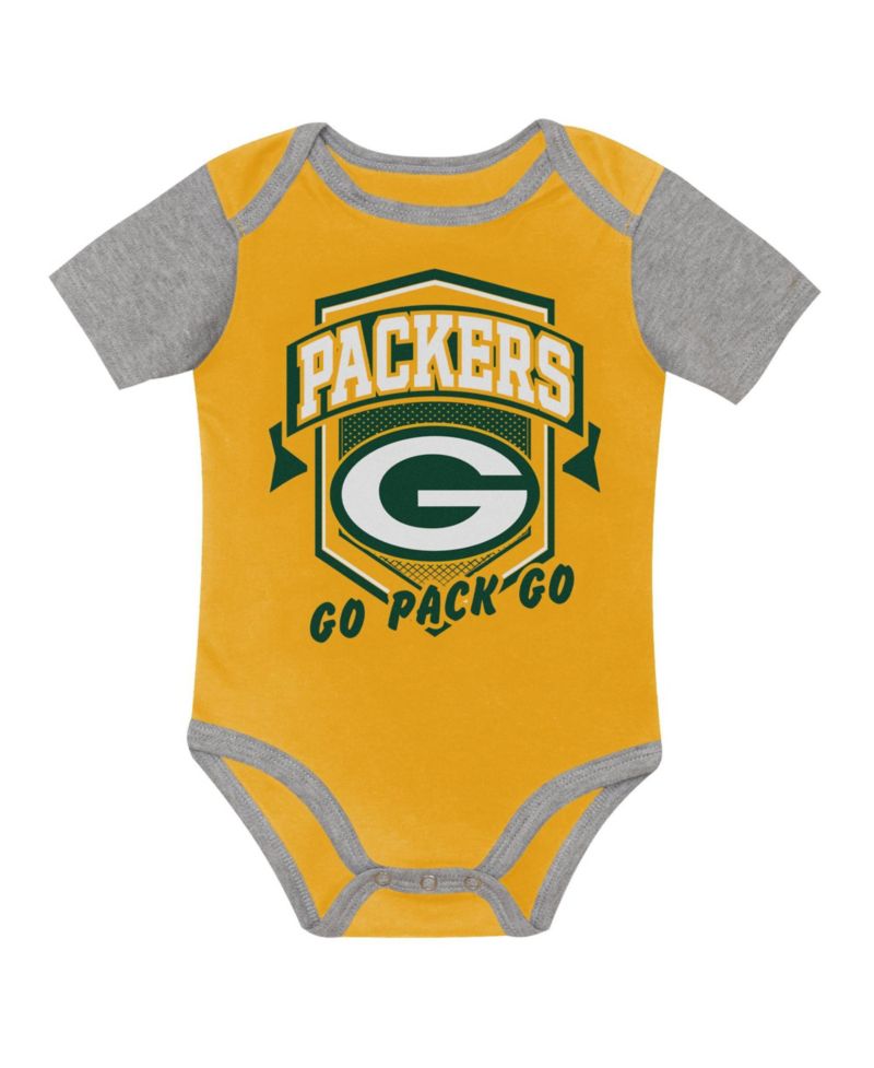 Baby Boys' and Girls' Green Bay Packers First Round Pick Screen-print Graphics 3-Piece Bodysuits, 3-Pack