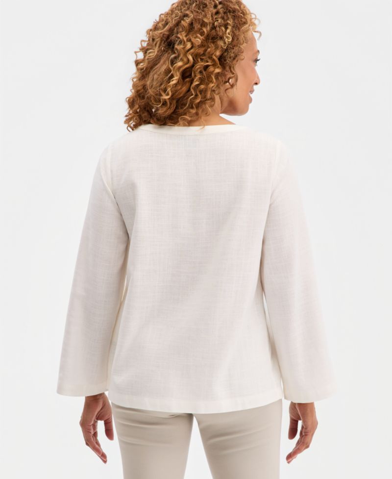 Women's Lace-Up Linen-Blend Top