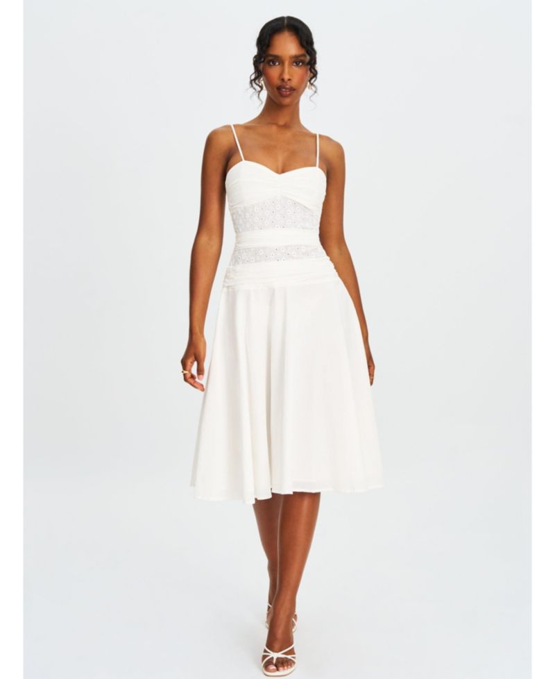 Women's Maelis White Eyelet Drop Waist Cotton Midi Dress
