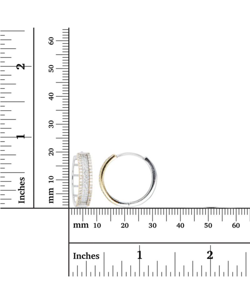 Cubic Zirconia Two-Tone Pave Diamond-Cut Hoop Earrings