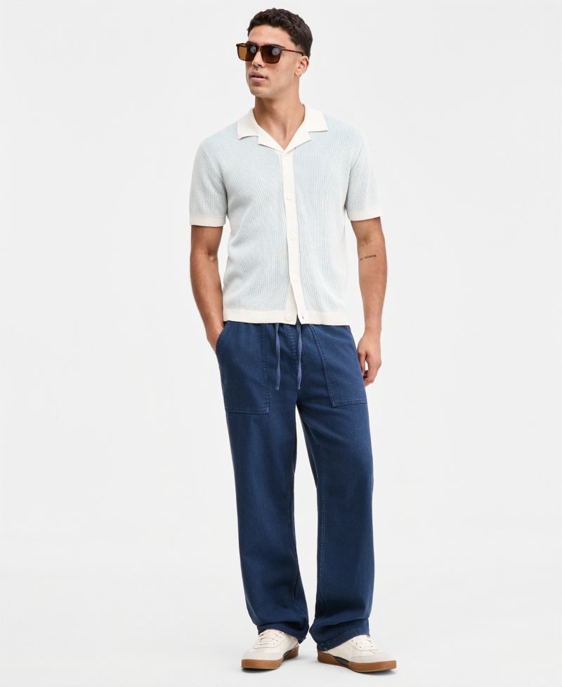 Men's Plaited Short-Sleeve Camp Shirt