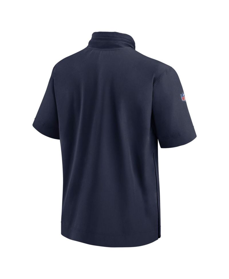 Men's Navy Denver Broncos 2024 Sideline Coach Short Sleeve Half-Zip Hoodie Jacket