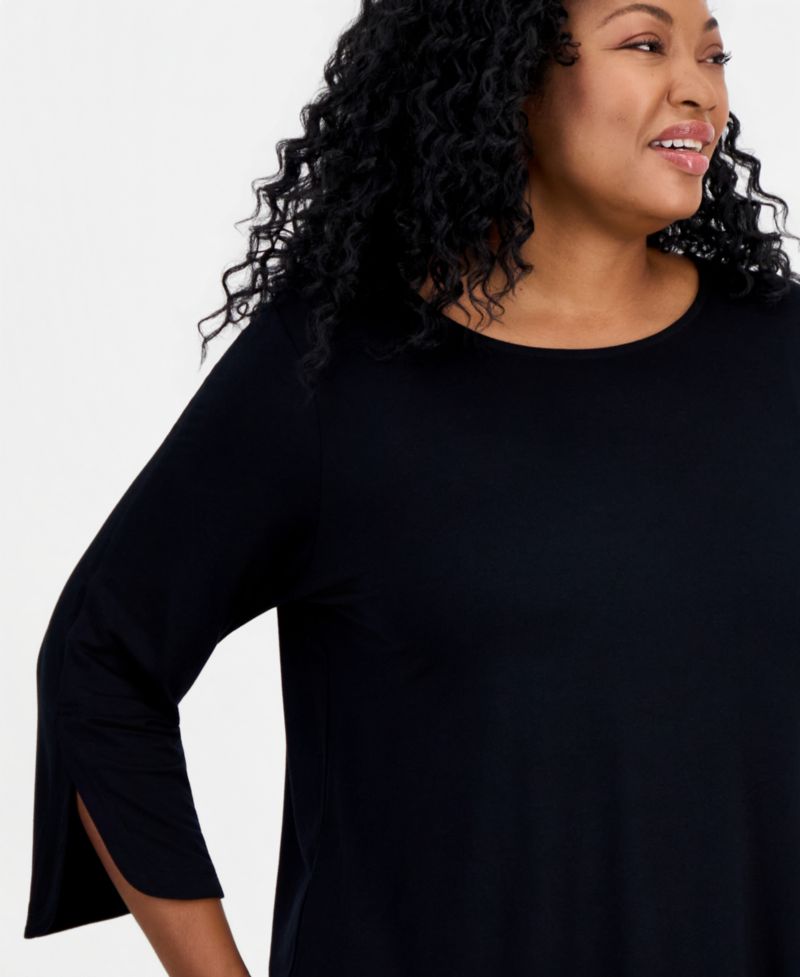 Petite 3/4-Length Tulip Sleeve Scoop Neck T-Shirt