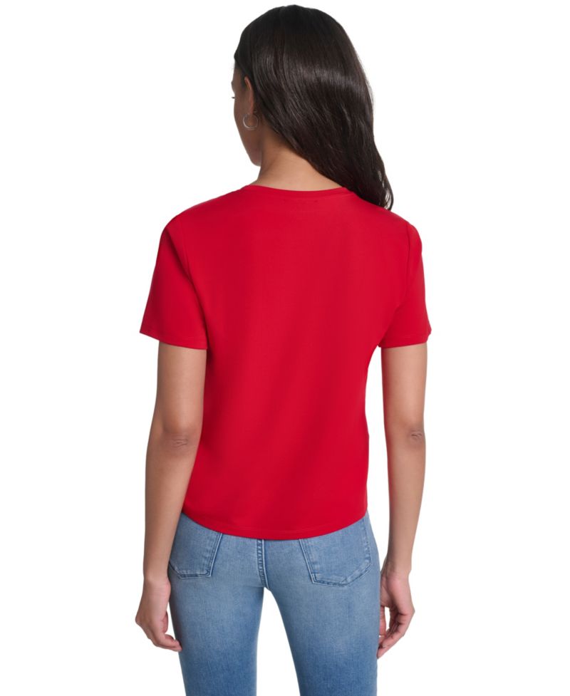 Women's Crystal Bow Rhinestone Short-Sleeve Top