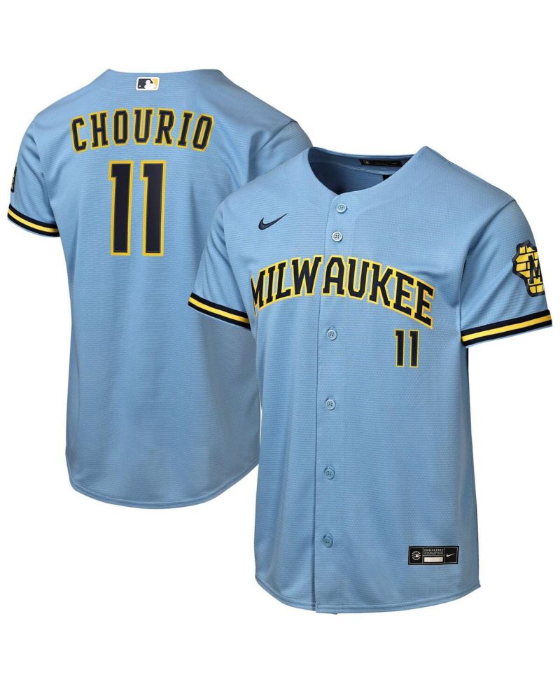 Big Boys and Girls Jackson Chourio Powder Blue Milwaukee Brewers Road Stadium Jersey
