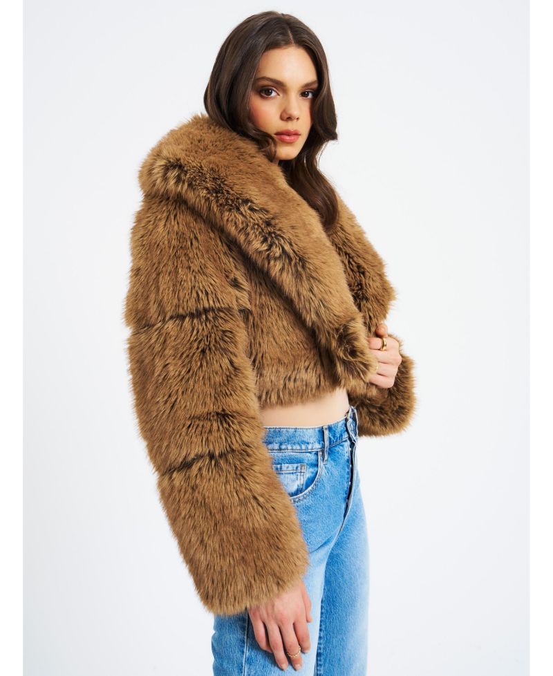 Women Yadavi Brown Faux Fur Cropped Jacket